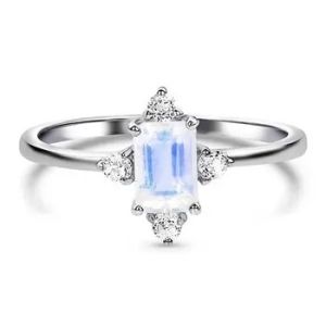 Rainbow Moonstone Engagement CZ Rings 925 Sterling Silver