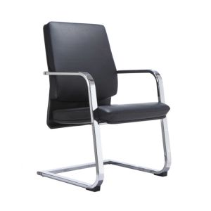 PU Leather Office Chair Black Leather Conference Chair Without Wheels