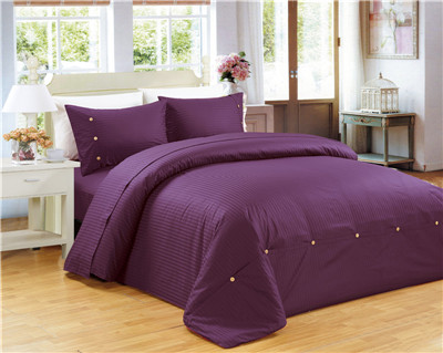 Polyester Cotton Sateen Stripe 1800 Series Egyptian Cotton Blend 4pcs Duvet Cover Set Queen size
