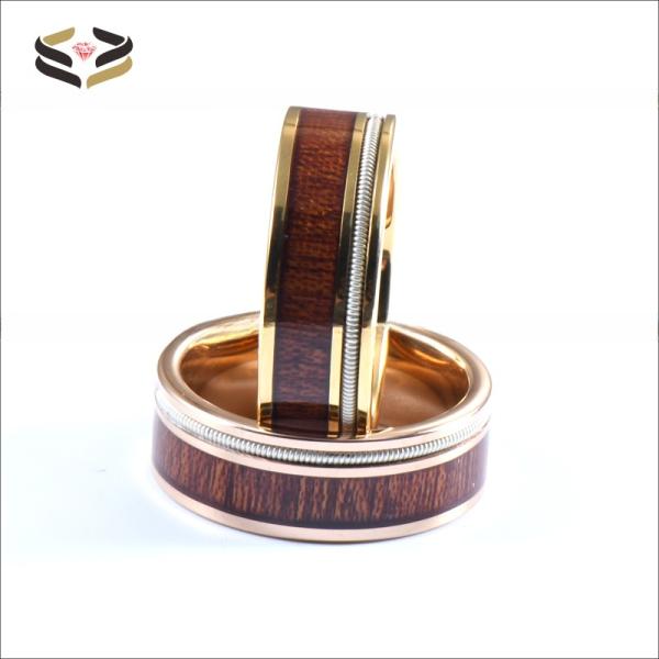 8mm Mens Tungsten Wedding Band Ring Rose Gold Finished With Koa Wood Inlay