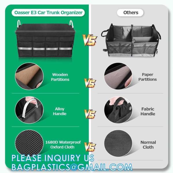 Trunk Cargo Organizer Durable Storage Collapsible Multi Compartments With Aluminium Alloy Handle Reflective Strip