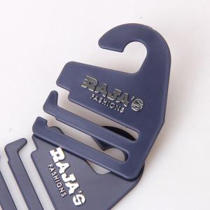 China Personalized Label Non Slip Plastic Tie Hangers With Silver Logo Embossed on sale