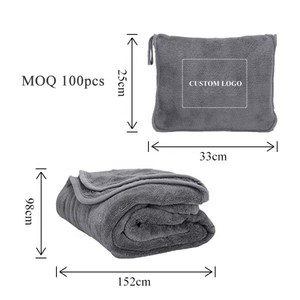 Custom Logo Embroidery Travel Blanket and Pillow Set for Comfortable Airplane Travel