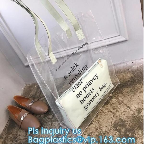 Reusable PVC Soft Loop Handle Bags, long handle clear pvc bedding yellow pvc blanket bag, transparent PVC handle plastic