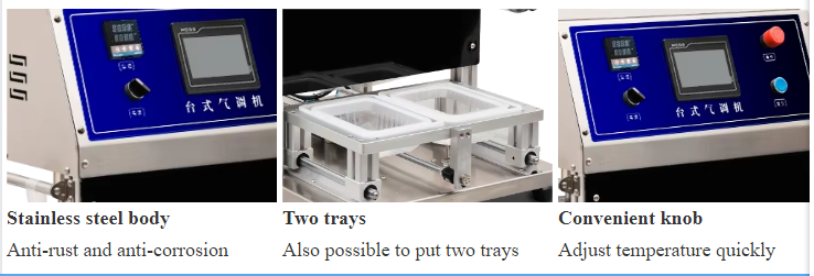 Desktop Portable Precise Gas Injection Food Grade Stainless Steel Tray Sealing Machine for Modified Atmosphere Packaging