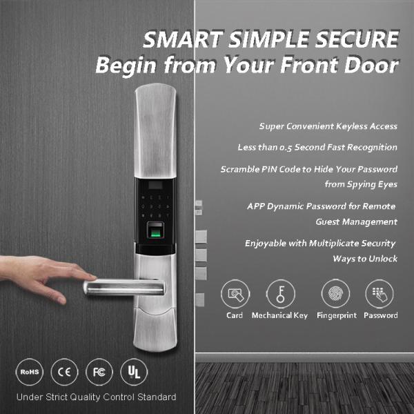 Sliding Electronic Entrance Door Locks , Electronic Bedroom Door Lock With Fngerprint Sensor