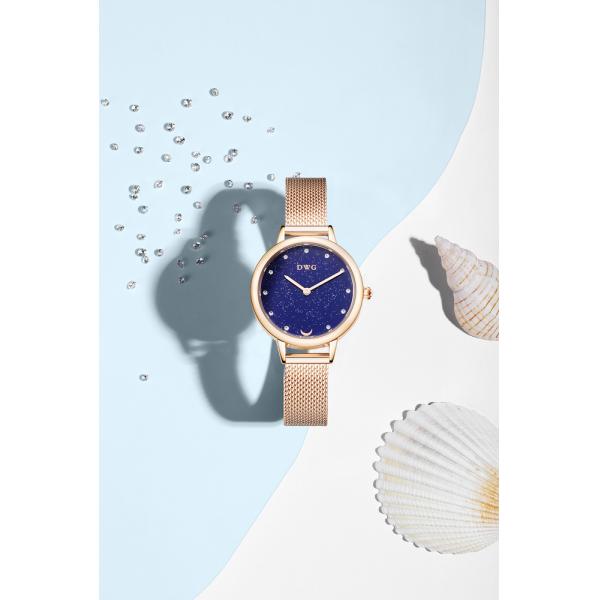 Steel Band High End Quartz Watches Ladies With Starry Sky Dial And Mesh Strap