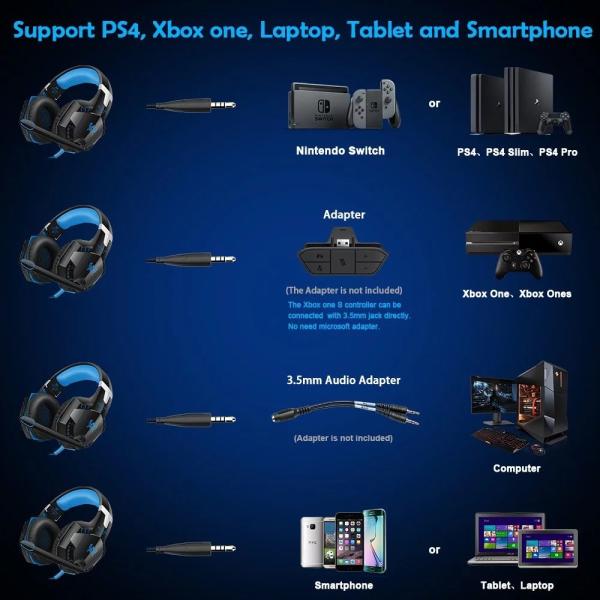 Computer Stereo Gaming Headphones Kotion EACH G2000 With Mic LED Light Earphone Over Ear Wired Headset For PC Game