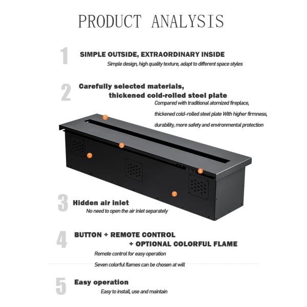 1800mm Elegant Water Vapor Fireplace Insert Remote Control 3D View