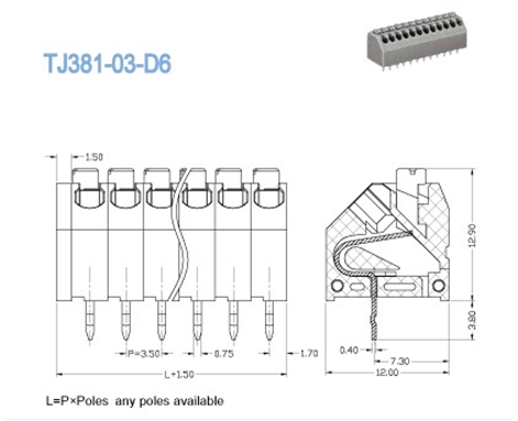 5A PCB Spring Terminal Block 3.50mm With 45 Degree Wire Inlet