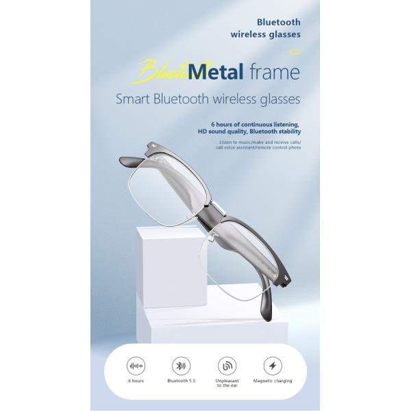 6 Hours Bluetooth 5.3 Ultralight Smart Wireless Glasses For Call Black Silver