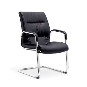 PU Leather Office Chair Black Leather Conference Chair Without Wheels