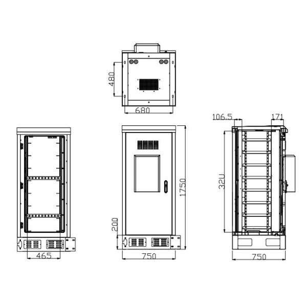 Anti Theft IP55 32u Rack Cabinet With Three Point Locking System