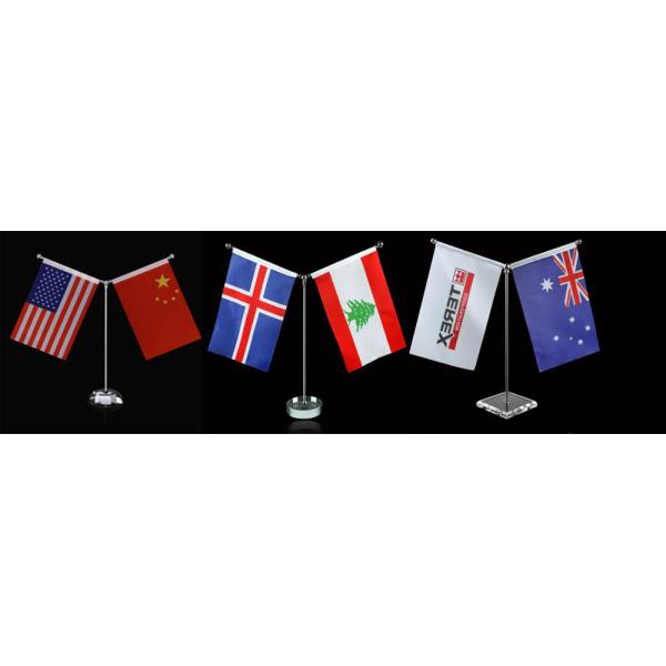 100% Polyester 30cm Satin Desk Flag Set Single Pole Stand CMYK Printing