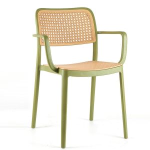 Cheap Modern Stackable Plastic Dining Chair Rattan Design Armrest wholesale