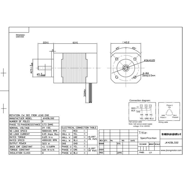 50W 24v 42mm Brushless DC Motor 4000Rpm With Driver JKBLD120 12V -30V 0A-8A
