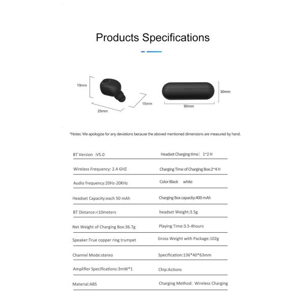 Sweatproof Bluetooth 5.0 Earphone 3D Stereo Sound tws Wireless earbuds earphone with 400mAh Charging Box
