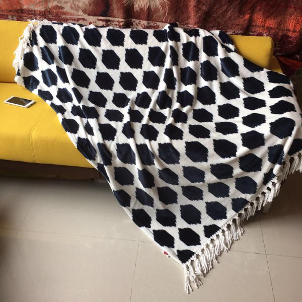 100% Polyester Flannel Print Blanket With Tassel Fringe For Sofa Bed Throw