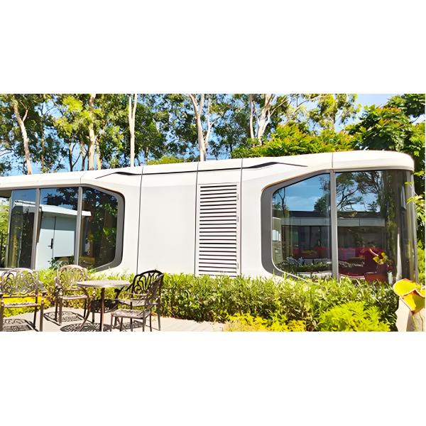 Customized White Space Capsule Hotel with Steel Security Door and Panoramic Balcony