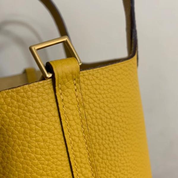 Hermes Branded Ladies Handbag Jaune Ambre Picotin Lock PM Clemence Leather Soleil