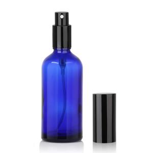Cheap LinDeer 50ml Blue Glass Pump Cosmetic Spray Bottle With Black Mist Sprayer wholesale