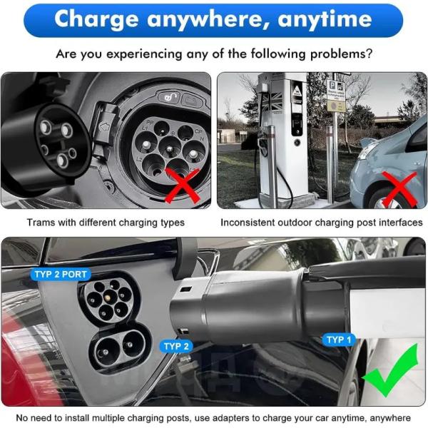 EVSE Adaptor 16A 32A Electric Vehicle Car EV Charger Connector Type 1 To Type 2 EV Adapter