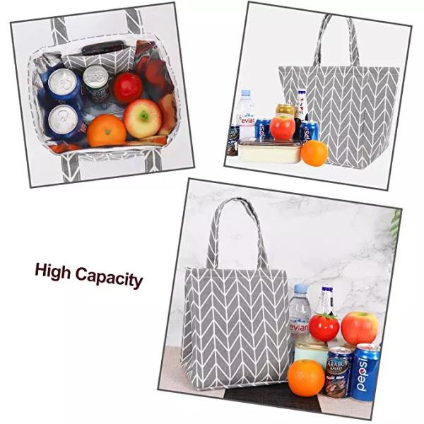 Canvas Fabric Reusable Insulated Lunch Bag With Inner Pocket