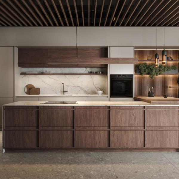 Classic Wood Kitchen Cabinet Affordable Price Customized Wood Grain Villa Kitchen Cabinet