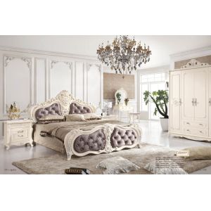 Cheap luxury cream French style solid wood bed room furniture set wholesale
