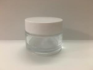 China Round Straight Screw Cap 50g Glass Cream Jars With Plastic Lid on sale