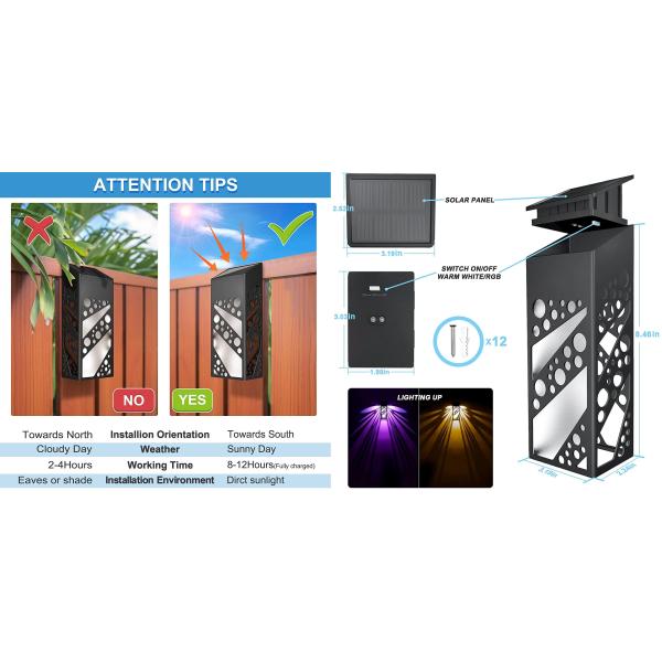 IP65 waterproof solar wall lights outdoor LED lighting UV resistent fence garden light