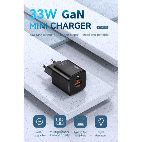 Dual Port 33W GaN Wall Charger PD QC Fast Charging Charger With EU Plus
