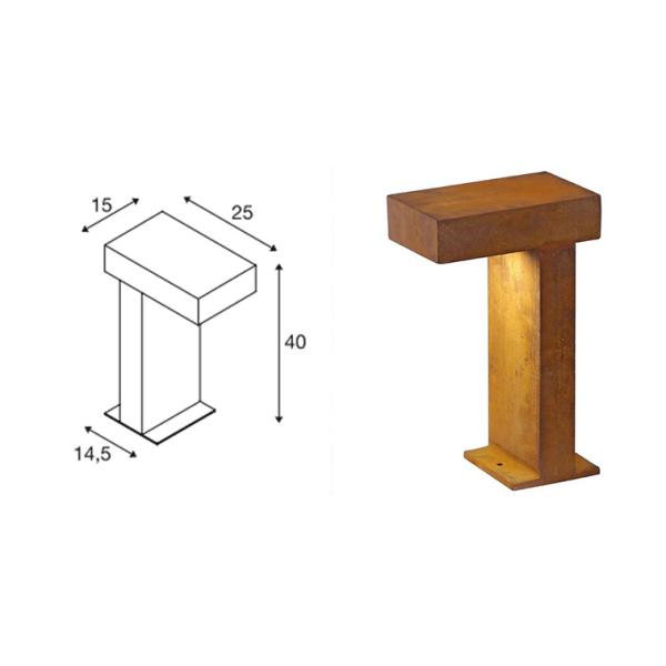 40cm Modern Square Led Bollards Light Corten Steel Rusty Path Lighting