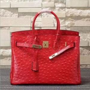 Cheap women high quality 35cm red Ostrich handbag cow leather handbags fashion handbags L-RB4-17 wholesale