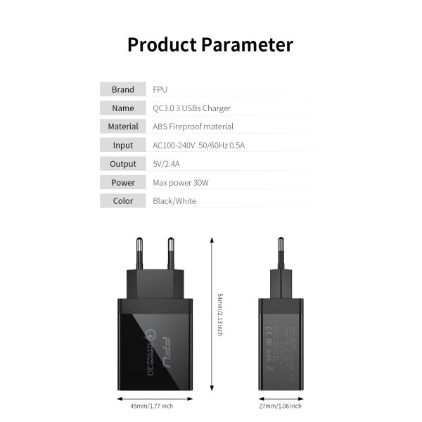 Essager Fangbo 30W Quick Charge 3.0 Type C USB C Phone Charger for iP Samsung Xiaomi