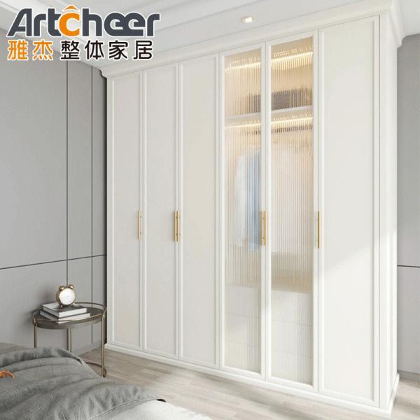 School Melamine Wooden Walk-In White Sliding Door Wardrobe With Open Design