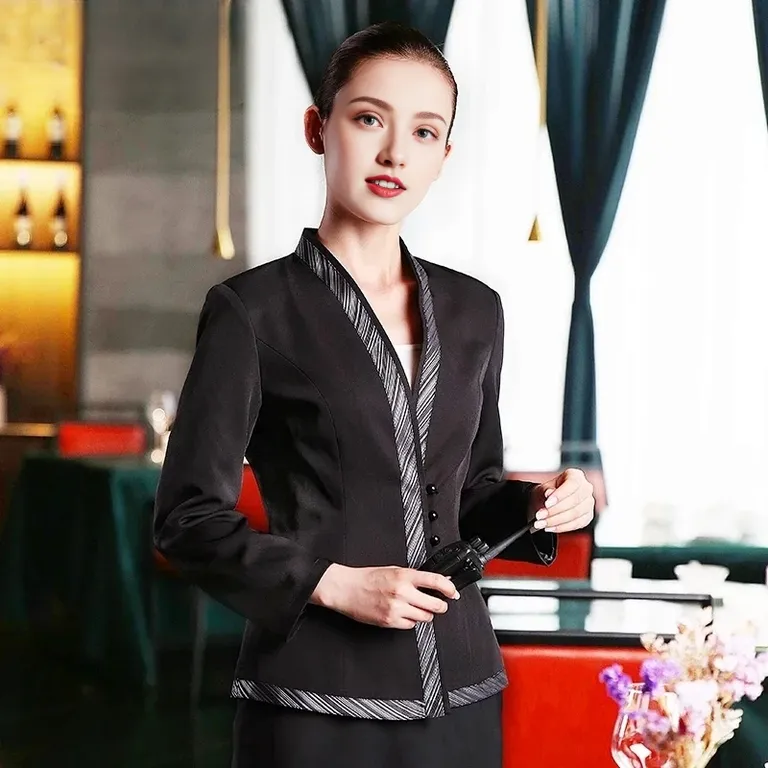 Custom Design Long Sleeve Manager Hotel Uniform for Waiter Waitress