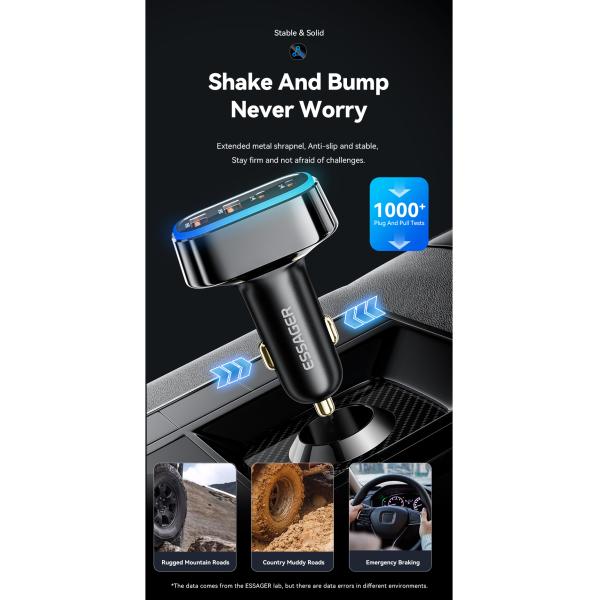 ESSAGER F738 Series Quick Car Phone Charger 70W with 4 Ports 2 USB A 2 USB C