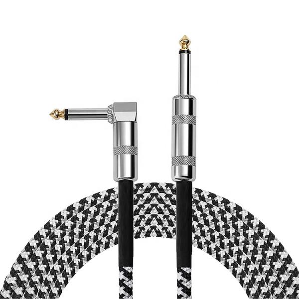 Durable Braided Right Angle to Straight 3M 10FT 1/4 inch TS Jack Music Instrument Electric Guitar Cable