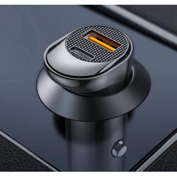 Metal Silver Pull Ring PD30W Super Fast Car Charger Invisible QC 3.0 Car Charger