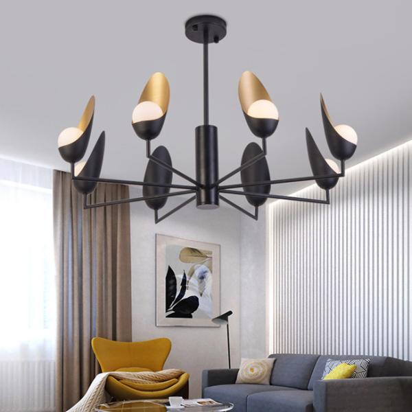 Baking Jet Black Sand Gold G9 Wrought Iron Glass Pendant Light Modern