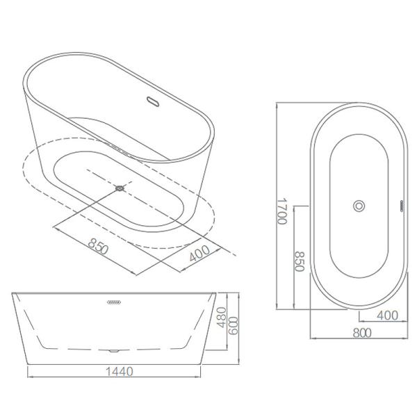 ARROW Free Standing Bathtub , Acrylic Soaking Bathtub L1700×W800×H600mm