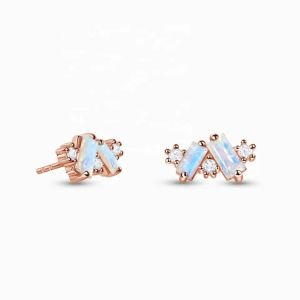Buy cheap Rainbow Moonstone Earrings Baguette cut Natural Moonstone Stud Earring Jewelry from wholesalers