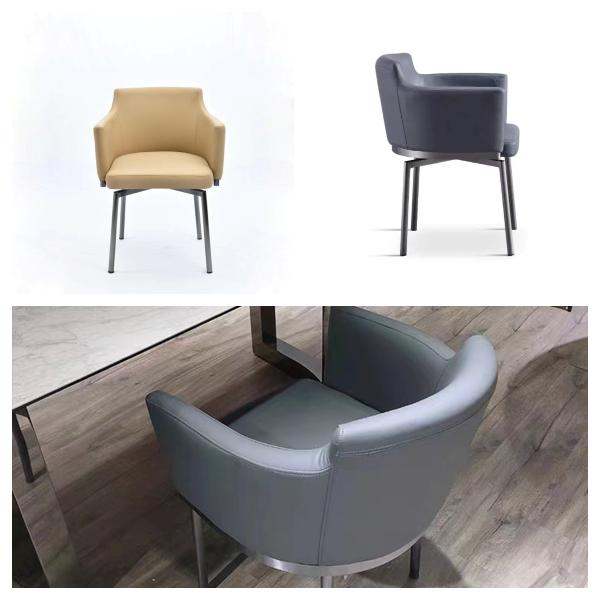 Functional Swivel Leather Dining Chair 560mm Width Upholstered Rolling