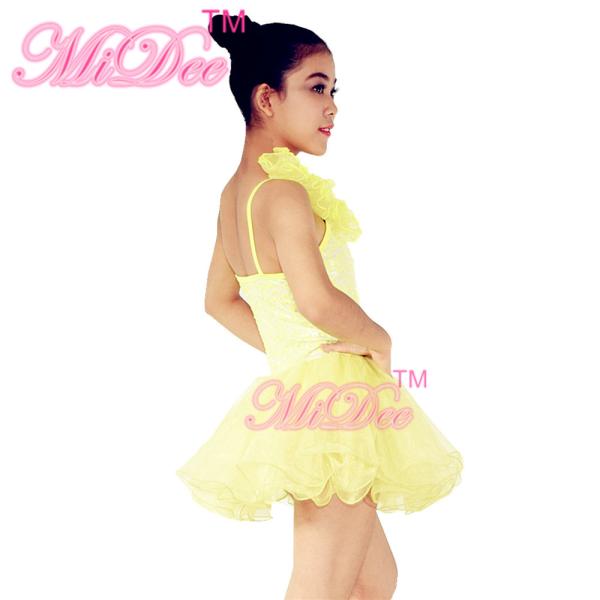 Floral Ruffle Ballet Dance Costumes Curling Hem Dress Back Cross Straps