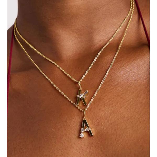 925 Sterling Silver CZ Letter Pendants in Simply 18K Gold Plated for Fashion Jewelry