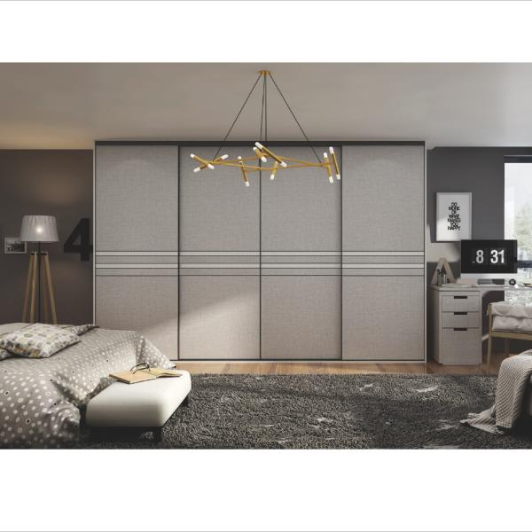 Quality Modern Beige Dark Grey Sliding Wardrobe Lacquer Bedroom Closet for sale