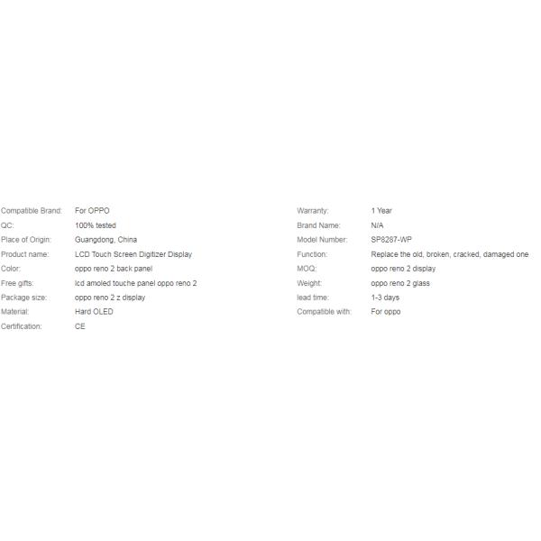 Mobile Phone LCD Display For OPPO Reno 2 Lcd Display For OPPO Reno 2 Lcd Touch Screen Digitizer Assembly Replacement