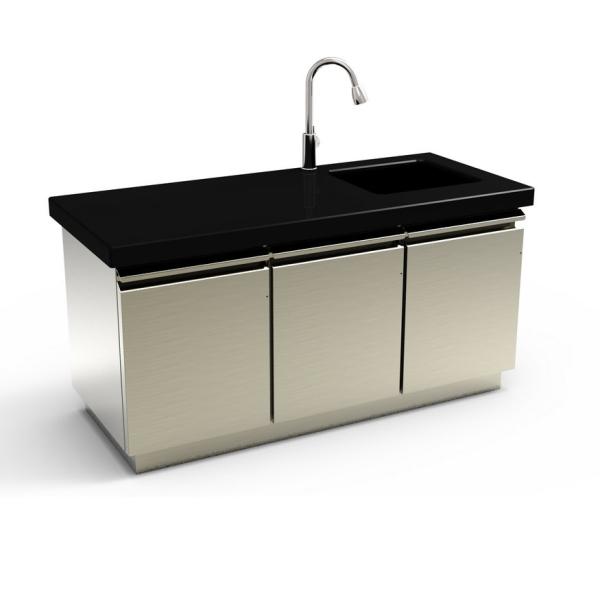 SUS kitchen cabinet, with marble top.