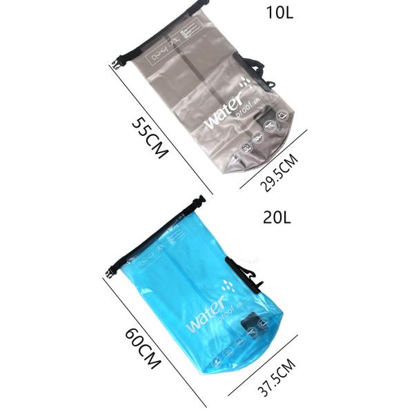 10L 20L Transparent Dry Bag , PVC Outdoor Camping Dry Bags Water Resistant